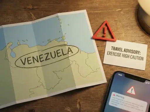 Mapa Wenezueli, ostrzeżenie o podróży i telefon z powiadomieniem o zagrożeniu.